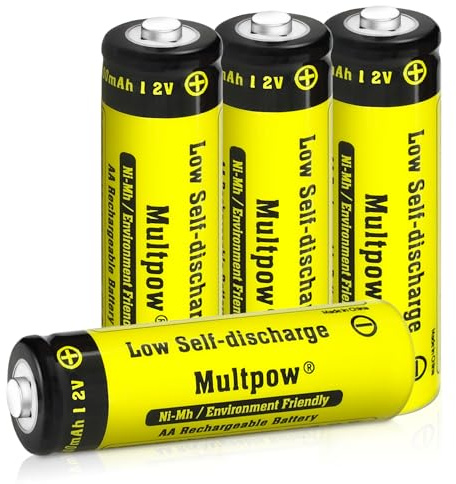 4 Pack Rechargeable AA Batteries, 2600 mAh NiMH Battery, Yellow | High Capacity 1.2 Volt, Rechargeable Household Battery AA Double A Low Self-Discharge