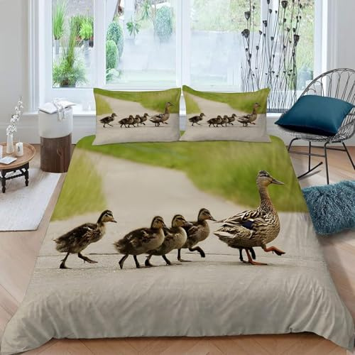 Ente Bettwäsche 135x200 Set Kinder Süße Ente 2 Teilig Bettbezug 135 x 200 cm 3D Bettwäsche-Sets Weiche Bettbezug Duck Geflügel Einzelbettbezug Set mit 1 Kissenbezug a.1969