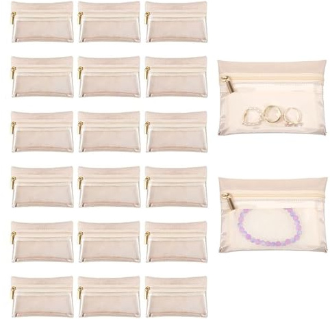 20 Pcs Velvet Jewelry Pouches with Zipper, Clear Jewellery Bag Jewellery for Earrings/ Bracelets/Necklaces and Rings, Travel Organiser for Travel Business Trip, Compact Jewelry Storage for Women