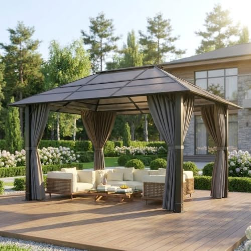 JUMMICO 3x4m Aluminium Gartenpavillon mit festem Dach Design für Schatten am Tag und gemütliche Beleuchtung bei Nacht stabil und witterungsbeständig