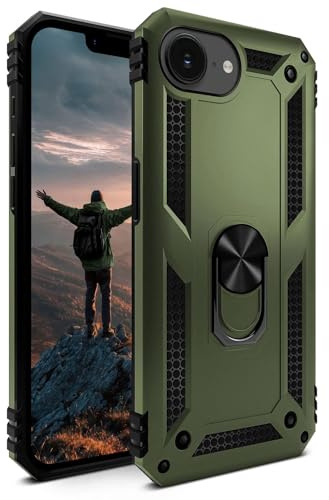 ONEFLOW für iPhone 17e Hülle mit Handygriff Ständer, Outdoor Schutzhülle stoßfest Panzerhülle mit Kameraschutz, Handyhülle Hybrid TPU Case, Titan Cover, matt Grün