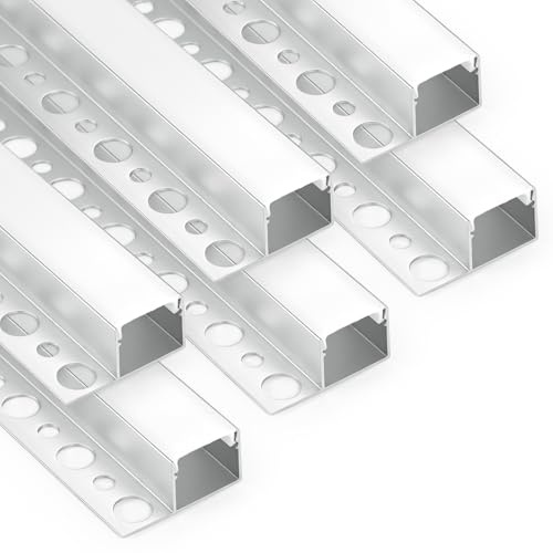 Ayrirel 6Pcs Plaster-in LED Profile, 3.3ft/1M LED Aluminium Diffuser Channel Trimless Recessed Single-Sided, LED Strip Diffuser for Under Cabinet, Shelf, Wall, Table,Ceiling and Corner (Recessed)