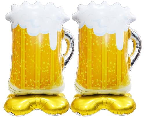 XXL Biergläser Folienballon Stehend, 148x98cm Bier Luftballon, 2 Stück Luftballon Bier Motiv für Party, Grillparty, Bierglas Oktoberfest, Geschenk zum Geburtstag, Event Deko Bierballon