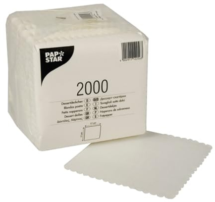 PAPSTAR 1 Karton = 10x2000 Dessertdeckchen 17 cm x 17 cm Weiss 12256