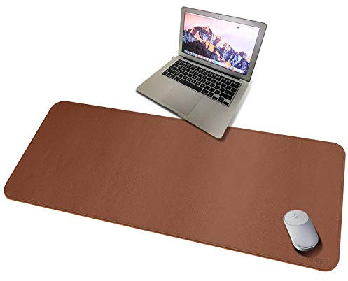 CENNBIE Tapis de bureau en cuir,100x50cm tapis de souris, Sous main bureau antidérapant étendu, Tapis de bureau en cuir PU imperméable, Sous main bureau pour le bureau et la maison (brun)