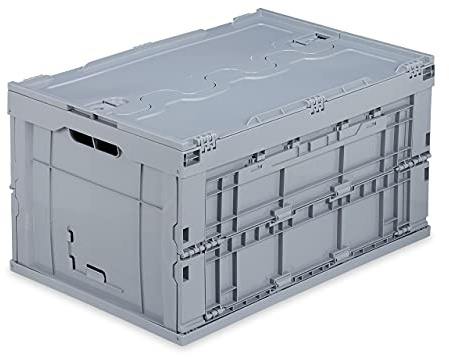 8 x Profi Transportbox, stabil, Gewerbe, Deckel, hochwertiger Kunststoff, Qualität, 60 L, HxBxT 32,5x58,5x39,5cm, grau