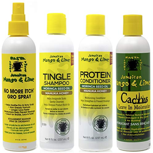 Jamacican Mango & Limette Kein Juckreiz mehr Wachsen Spray 8oz, Tingle Shampoo 8oz, Protein Conditioner 8oz & Cactus Leave-In Moisturizer