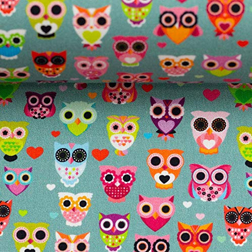 Baumwolle KIM Eulen, mint Ökotex 50x147 cm Meterware