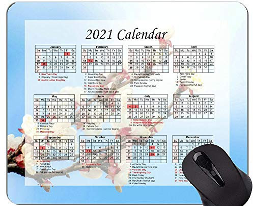 Gaming Mouse Pad 2021 Jahreskalender mit Feiertag, Flower Apricot Tree Mouse Pad mit genähter Kante