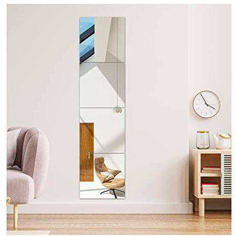 NANAOUS Full Length Wall Mirror Set of 4 11.8 Self Adhesive Frameless Mirrors for Home Make Up Wall Acrylic Mirror Gym Mirror Bedroom, Living Room