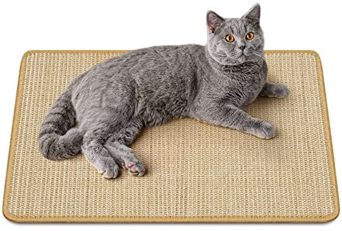 PETTOM Kratzmatte Katze, Kratzteppich Katze 40×60cm, Kratzbretter Katze Sisal rutschfest, Natürlicher Sisalteppich für Katzen, Braun