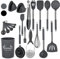 SAANGA Silicone Kitchen Utensil Set 21 Pcs Non-Stick Heat Resistant Cookware, Food Grade and Dishwasher Safe Cooking Utensils with Holder (Grey)