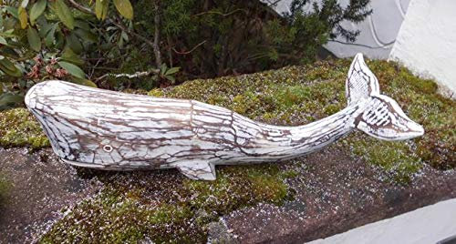Deko-Objekt Wal Pottwal Maritime Skulptur Holz massiv Natur 49 x 22 cm