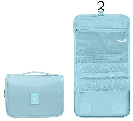 Luxtude Kulturtasche, Wasserabweisend Kulturbeutel zum Aufhängen für Damen Frauen und Mädchen mit Hängendem Haken, Reise Waschtasche Waschbeutel, Tragbar Kosmetiktasche Make Up Tasche Organizer Blau
