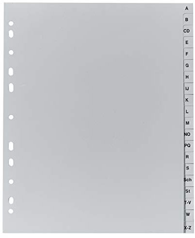 Exacompta 1920B Recycling Kunststoff-Register Überbreit 20 Blatt mit bedruckten Taben A-Z für DIN A4 volle Höhe Plastikregister für die ideale Ablage von Prospekthüllen Blauer Engel grau