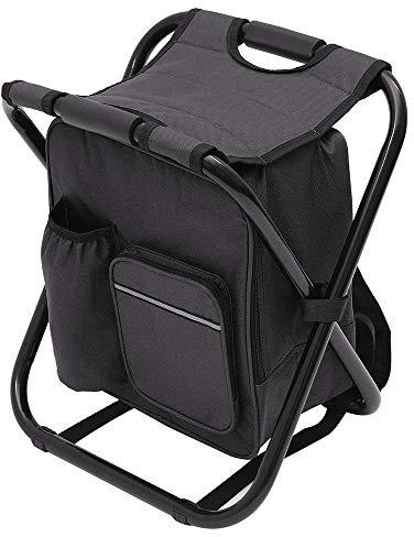 camouflage net Folding Camping Chair with Cooler Insulated Bag Portable Backpack Hiking Fishing Seat Table Bag Camping Gear for Outdoor Indoor Picnic Travel Beach (Black)