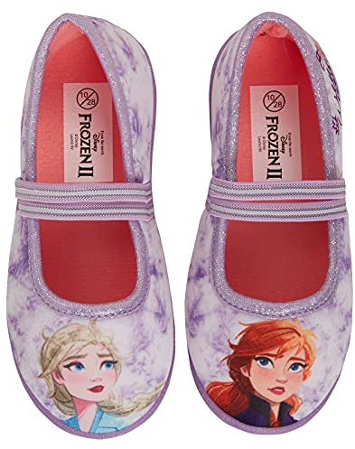 Disney Pantoufles La Reine des Neiges 2 Elsa Anna pour Filles - Ballerines Enfants - Chaussures de Maison à Enfiler - Lilas, bleu, 12 UK Child