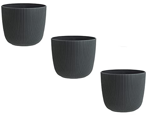 Gariella 3X anthrazit moderner Blumentopf mit Drainagesystem Pflanztopf-Kübel widerstandsfähig rund wetterfest Kunststoff Ø 12 cm