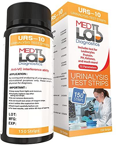 Med Lab Diagnostics 10 Parameter Urine Test Strips for Urinalysis(150 Cnt) in Sealed Pouches. Tests for Ketosis, pH, Protein, UTI, Kidney and Liver Function