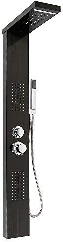 Colonna doccia con miscelatore termostatico, sistema doccia con doccetta, 5 modalità pannello doccia, acciaio inossidabile, 15 x 47 x 130 cm, nero