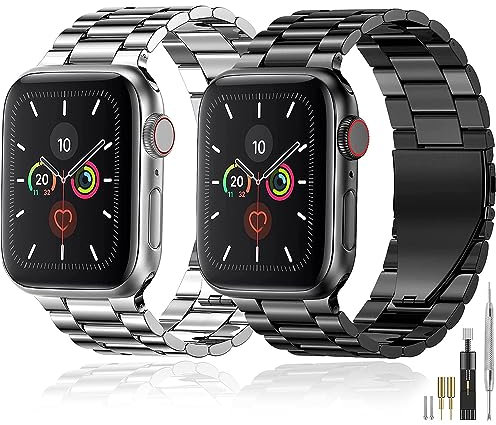 baklon 2 Piezas Compatible Con Correa Apple Watch 38mm/40mm/41mm/42mm(Series 10), Inoxidable Bracelet de Compatible Con iWatch Series SE/SE2/Ultra2/Ultra/10 9 8 7 6 5 4 3 2 1,Nero/Plata