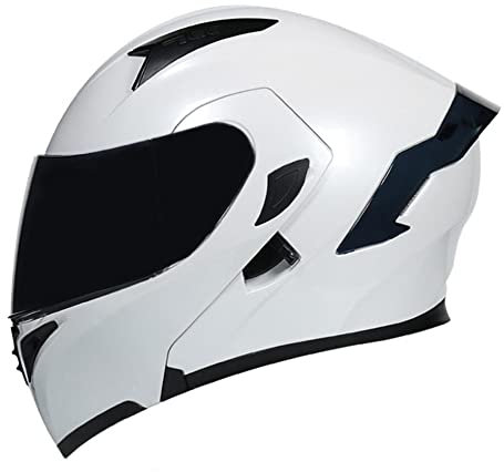 Woljay Casque intégral du visage moto casque modulaire Casque moto intégrée double visière pour adultes hommes femmes cyclomoteur DOT ECER22-05 (White-Smoke Visor,M)