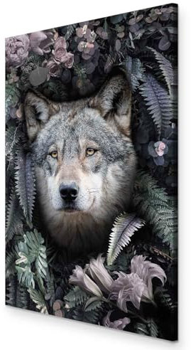 murando - Wandbilder Wolf 60x90 cm Vlies Leinwandbild 1 tlg Kunstdruck modern Wanbilder XXL Wanddekoration Design Wand Bild Abstrakt Tiere Farn Blumen Porträt g-C-10016-b-a