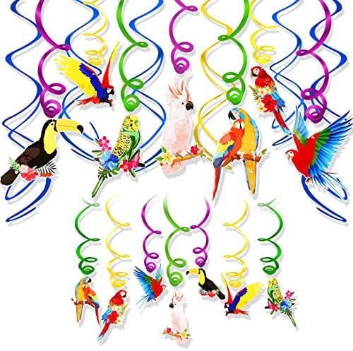 HOWAF Hawaii Party Dekoration Tropische Vogeldekoration, Hawaii Hibiskus Tropische Vögel Hawaiisch Papagei Hängende Wirbel Dekaration für Hawaii Sommer Luau Tiki Party (Papagei)