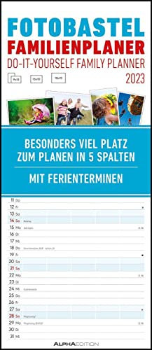 Foto-Bastel-Familienplaner 2023 - Bastelkalender zum Aufhängen - 19,5x45 cm - datiert - mit 5 Spalten - Fotokalender - Familienkalender - Wandkalender