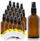 Oputec 20 botellas pulverizadoras de vidrio de 50 ml con atomizador + 20 etiquetas de etiquetado. Botellas de vidrio marrón con cabezal de pulverización fino