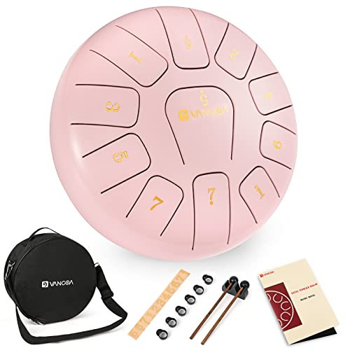 Vangoa Stahlzungentrommel Steel, Tongue Drum, 10 Zoll 11 Tone C-Dur Zungentrommel Schlagzeug Instrument für Meditation Yoga mit Schlegel Hinweis Aufkleber Finger Picks Mallet