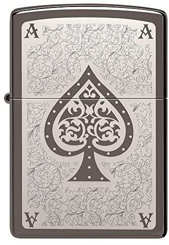 Zippo Diseño del As de Picas de Filigrana – Black Ice® – Laser Rotary – Mechero, rellenable, en una Caja de Regalo de halta Calidad, Black Ice - Ace Filigree