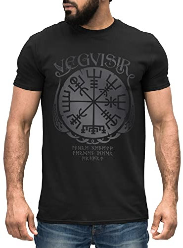 Neverless® Herren T-Shirt Vegvisir Runenkompass nordischer Kompass Wikinger Nordmänner Mythologie schwarz-grau 5XL