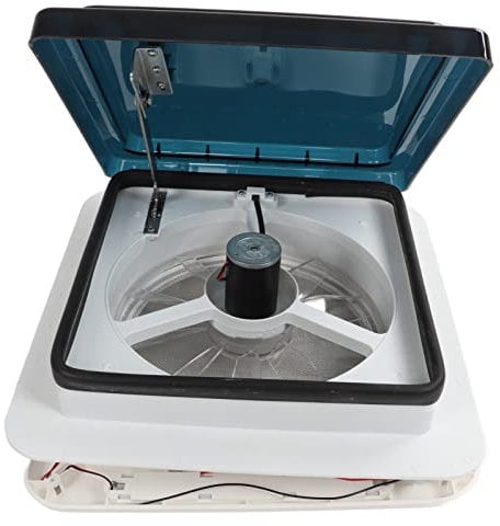 Akozon RV Roof Vent Fan 12V 360x360mm 10 Blades Dual Mode Air Inlet Outlet 4 LED Light Ceiling Ventilation Fan for Camper Van Trailer