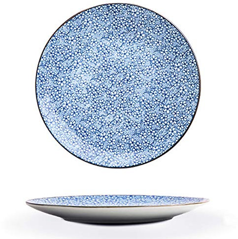 Japanese Style Ceramic Crockery Floral Blue Dinnerware Tableware Accessory Meals Noodles Serving Dip Condiments Rice Sushi Tableware Accessories (10 Plate)
