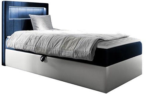 Mirjan24 Boxspringbett Junior Gladino I mit Bettkasten und Led-Beleuchtung, Continentalbett Bonell-Matratze Topper Polsterbett Amerikanisches Bett (Soft 017 + Fresh 11, 80 x 200 cm, Seite: Links)