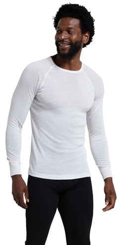 Mountain Warehouse Merino Mens Long Sleeve Thermal Baselayer Top - Lightweight Jumper, Antibacterial & Quick Drying Sweatshirt - for Travel & Outdoors White L