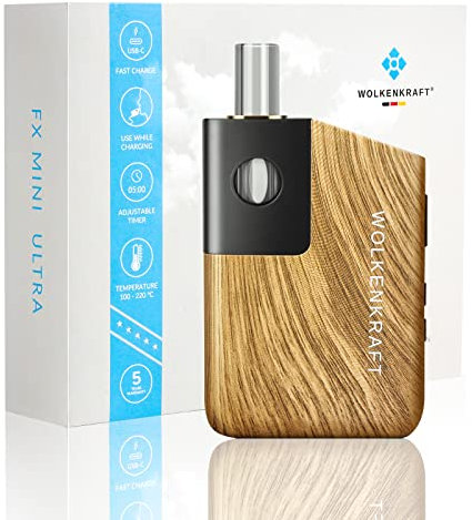 WOLKENKRAFT FX MINI ULTRA Premium Vaporizzatore - USB-C | Bocchino a scorrimento | Camera dei Titani | Temperatura 100-220°C | Durata di funzionamento regolabile | 100% convezione *Legno Design*