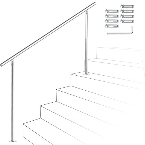 Izrielar 180cm Treppengeländer Edelstahl mit ohne Querstreben, Handlauf Winkelverstellbar, Geländer für Außen & Innen, ZA-8589-M-1z