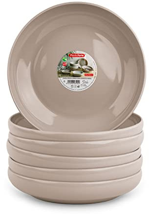 Lot de 6 Vaisselle Stilo avec finition brillante en plastique dur réutilisable et incassable pour fêtes et événements Marron (assiette 20 cm)