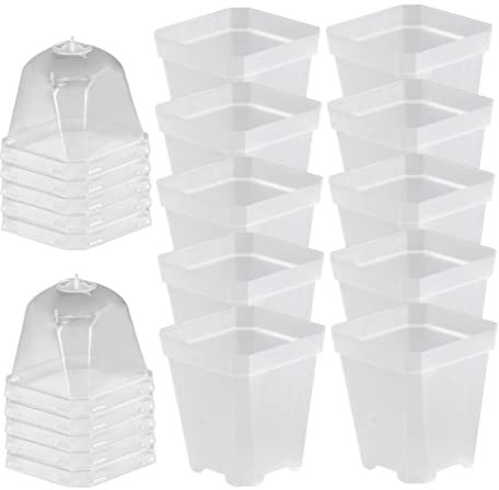 Muzrunq Clear Nursery Plant Pot Plastic Clear Flower Pot Seed Pot with Humidity Dome Plant Pot for Garden Supply 10PCS