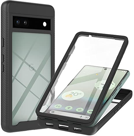 Sawiqpd for Google Pixel 7A Case and Screen Protector, Black | 360 Degree Protection, Military Heavy Duty Protection, Hybrid PC & TPU, Shockproof Full Body Bumper, Clear Slim Phone Cover