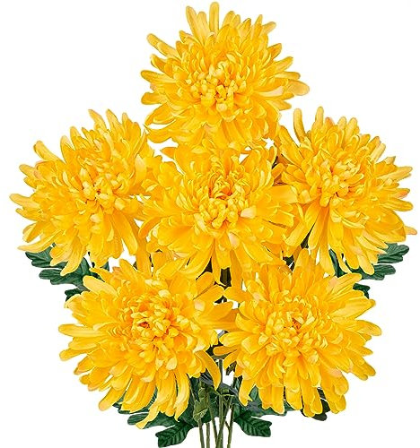 6 Stück Künstliche Chrysantheme Seiden, kunstblumen Hortensien Seide plastikblumen, Realistische Blume Silk für Wohnzimmer Büro Dekor Tisch Küche #3