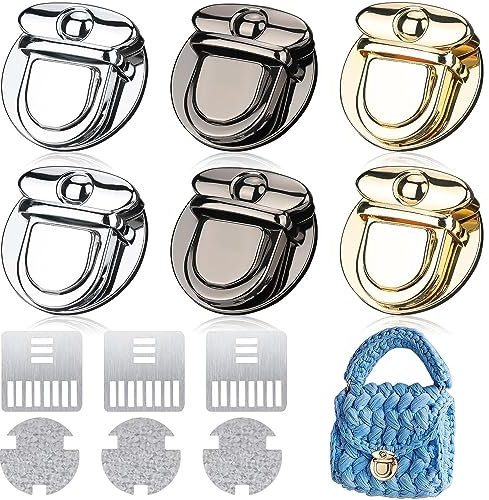 Fizdoqg Verschluss Schloss für Tasche 6 Stück Steckschloss für Taschen Metall Taschenverschluss Drehverschlüsse für Handtaschen für Leder Tasche Portemonnaie Geldbörse DIY, 3 Farben