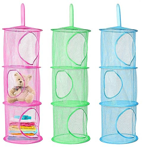 Fahibin 3pcs Teddy Storage Hanging Mesh, Toy Storage Hanging Bag,Foldable 3 Tier Hanging Storage Organizer,for Plush Animals Storage