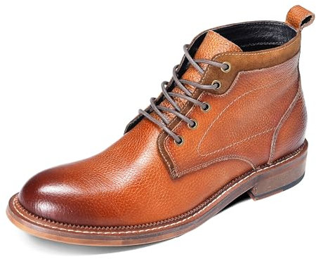 YFFUSHI Stivaletti da uomo in pelle bovina, stivaletti con lacci, classici stivali corti da uomo, marrone, 43 EU