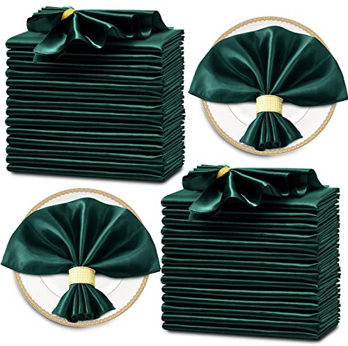 Horbaunal 30 dunkelgrüne Satin-Servietten, 43,2 x 43,2 cm, quadratisch, weiche Tischservietten, seidige Stoffservietten, Tischdekoration für Hochzeiten, Bankette, Partys