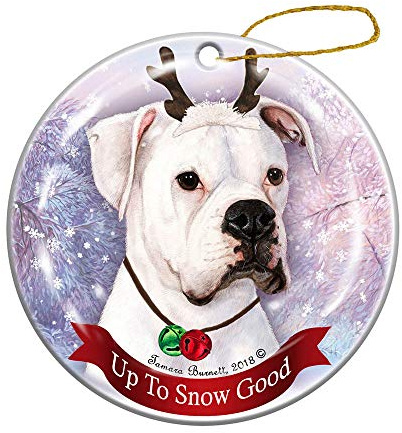 Christmas Tree Ornaments Ceramic Christmas Decorations,Xmas Tree Hanging Christmas Baubles Keepsake Memorial White Boxer Uncropped Reindeer Dog