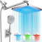 PinWin Shower Head, 8'' Dual Rain Shower Head with 11'' Adjustable Extension Arm, 7-Setting High-Pressure Handheld Combo, Rainfall LED Shower Head Water Temperature Controlled Color Changing,Chrome