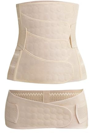 3 in 1 Bauch Gürtel Frau, 4-Patch Bauchbinde Nach Geburt mit Beckengürtel Schwangerschaft Rückbildungsgürtel L XL, Bauchgurt Postpartale Bauchband Unterstützung, Postpartum Gürtel Damen (L, Beige)
